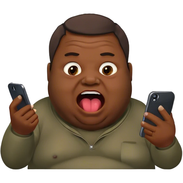 fat ugly ugy looking at his phone with open mouth emoji