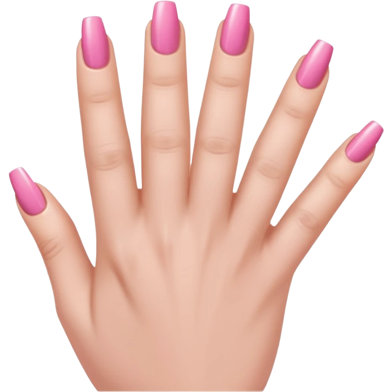  pink close-up of a hand with beautifully manicured nails, glossy pink nail polish, elegant nail shape, soft lighting and shadows, realistic style, emoji