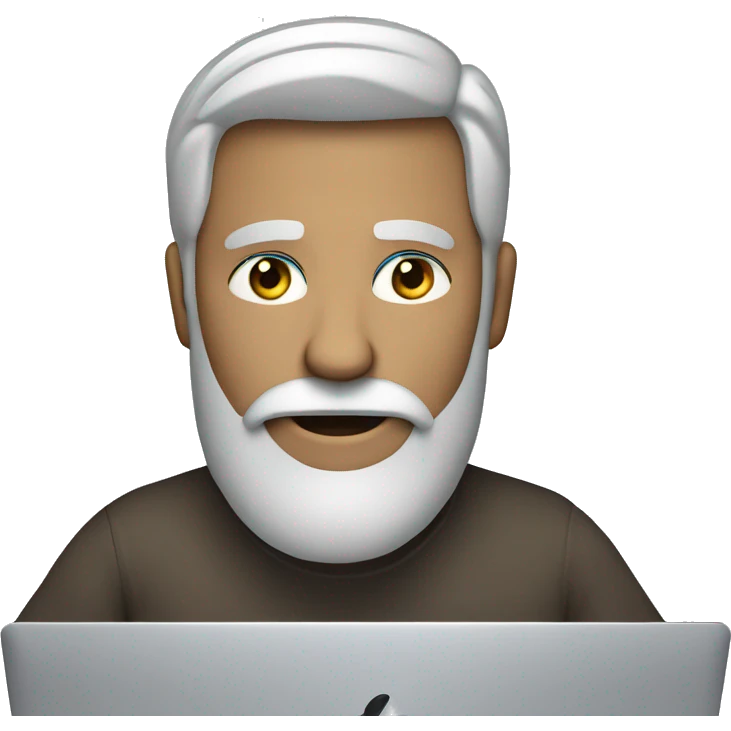 man. long grey beard. blue eyes. behind Apple Mac laptop emoji