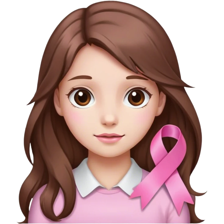 Girl with cute pink ribbon brown hair long emoji