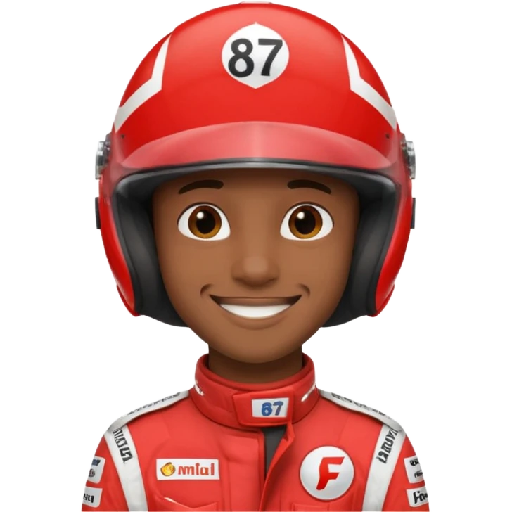 Emoji wearing red f1 helmet saying 8 7 emoji