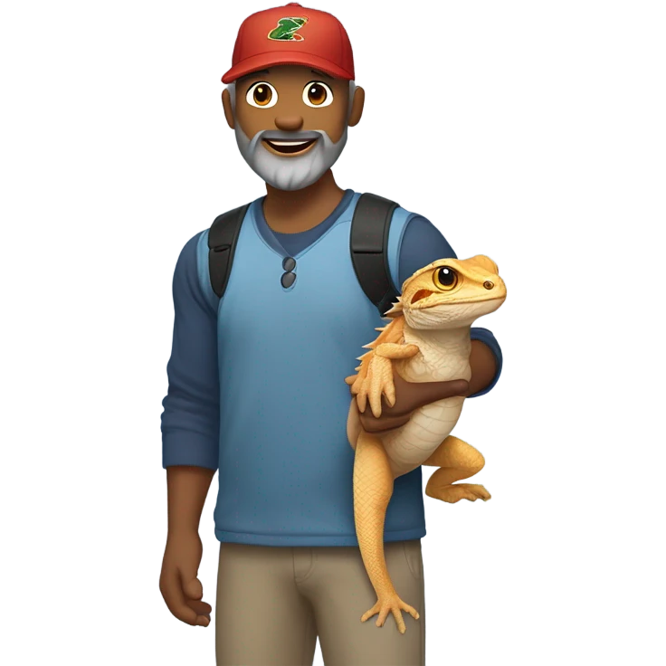 legless guy with baseball hat older grey short stubble beard with a bearded dragon pet emoji