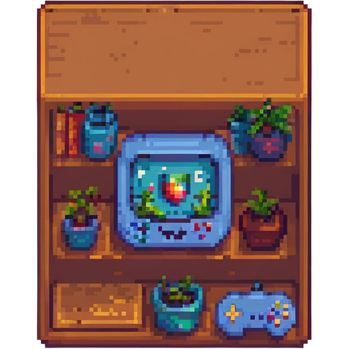 a pixel art shelf, small and blocky, classic video game look emoji