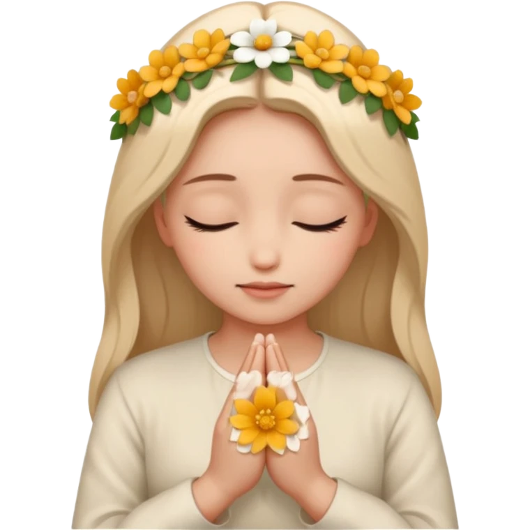 ผู้หญิงพนมมือสวัสดีทัดดอกไม้ที่หู emoji