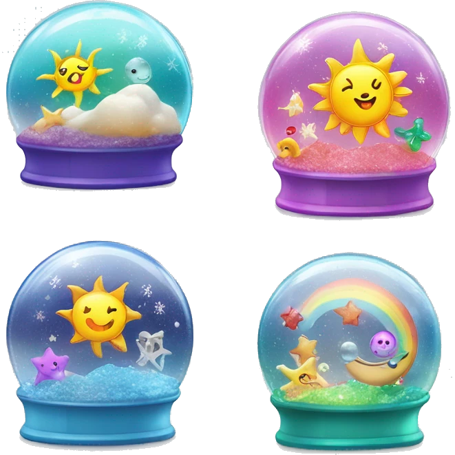 Kawaii sun and moon rainbow neon bedazzled sun and moon in under the sea snow globe  emoji
