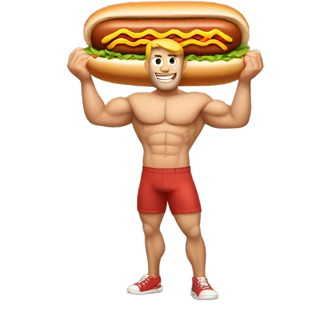 White Muscle man with hotdog emoji