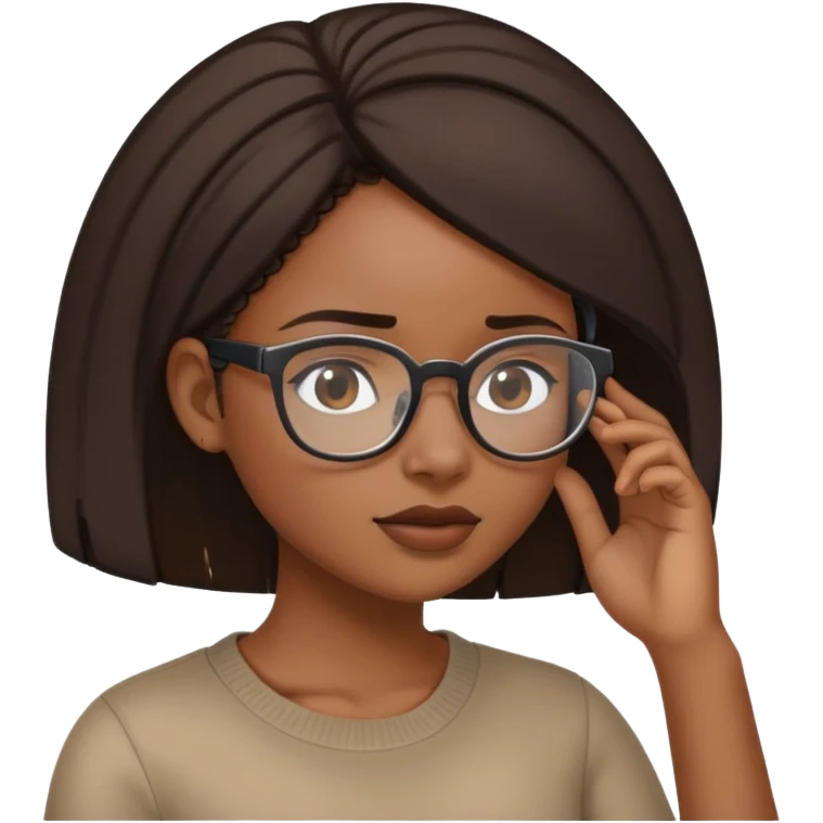 A black girl with clear glasses tapping her head with her head turned to the lefte emoji