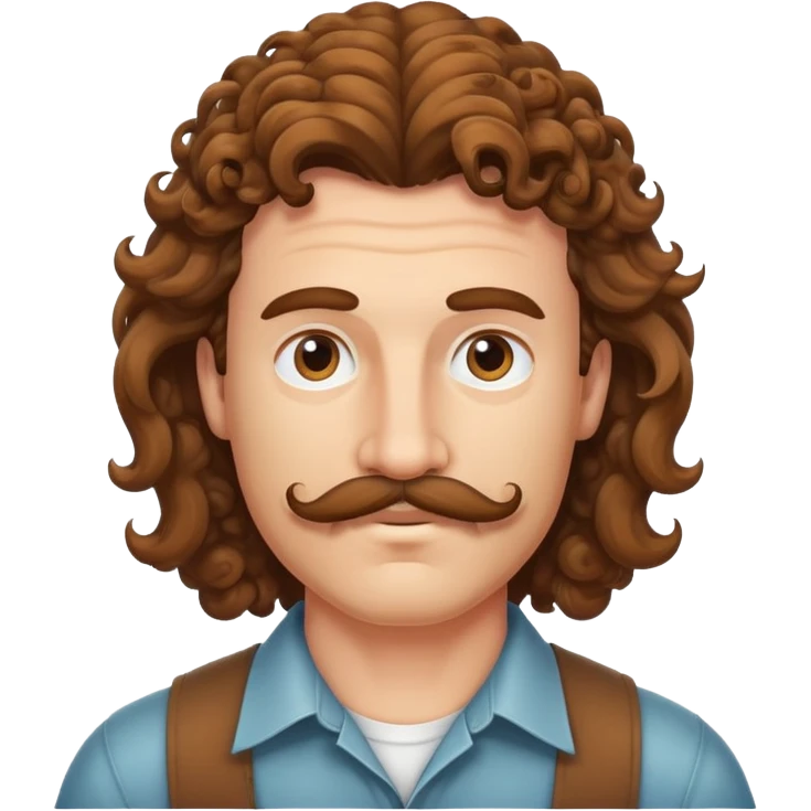 Curly brown mullet with a mustache emoji