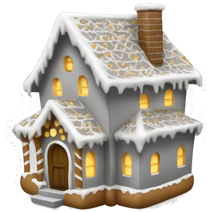 light grey and gold and black gingerbread house emoji