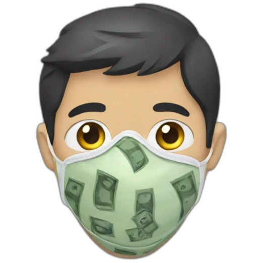 A boy wear a mask of money  emoji