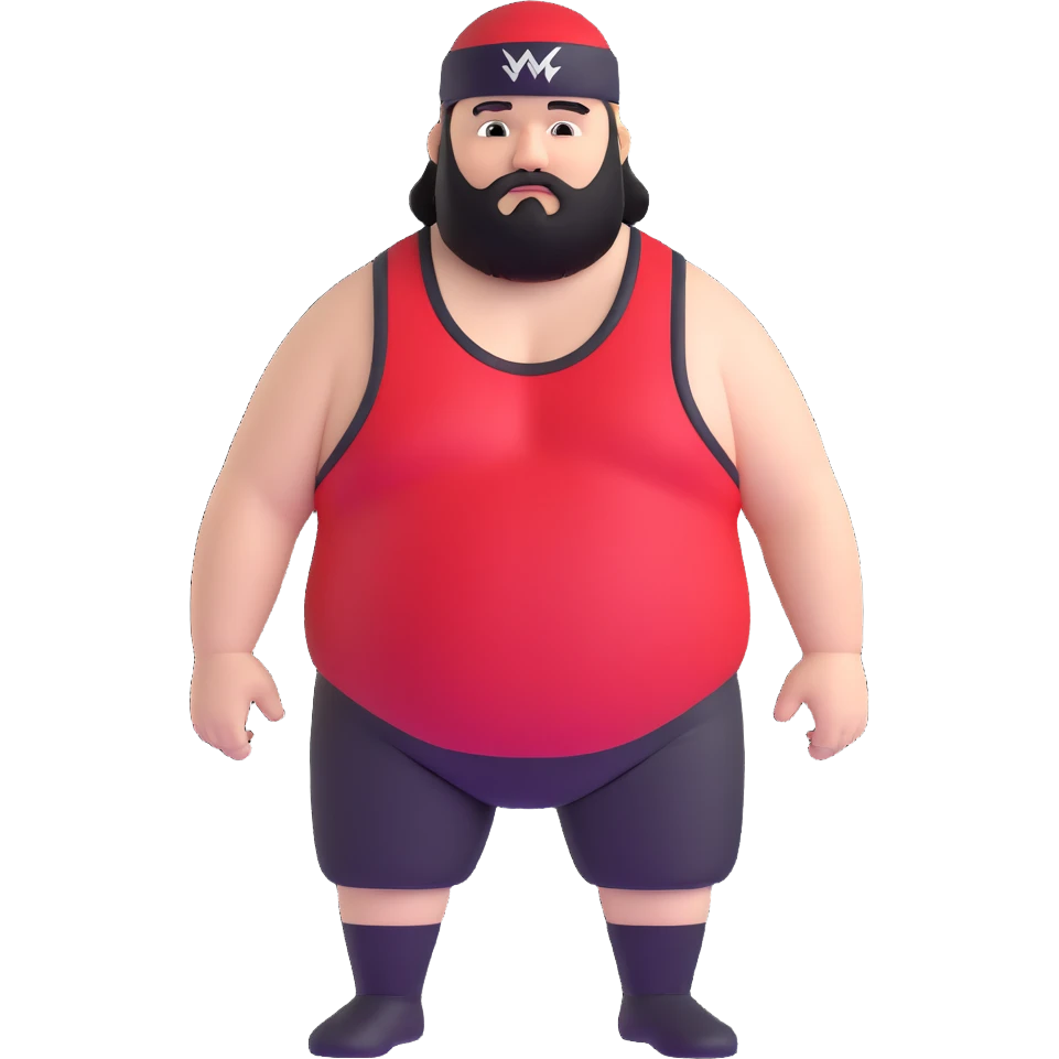 White skin fat guy with black durag and black beard in a red and black wrestling singlet emoji