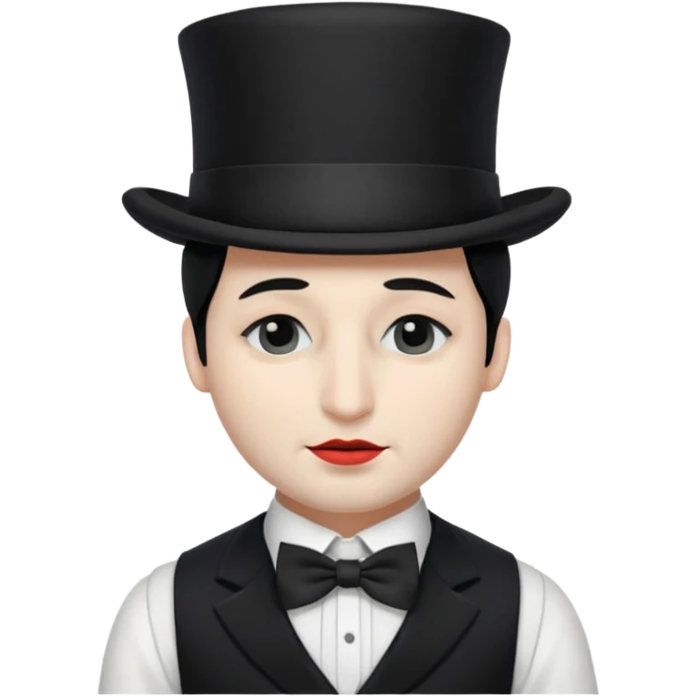 A french man with snow white skin, a black half mask with an eye hole, a black top hat, a black vest with a black tie tucked underneath, and a white collared shirt. Closed eyes. emoji