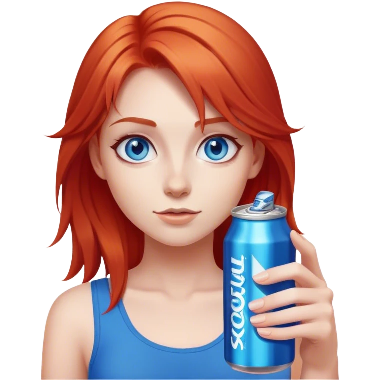 girl with light red hair with blue eyes with energy drink in hand  emoji