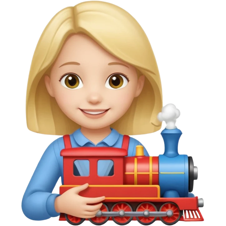 small girl holding train toy emoji