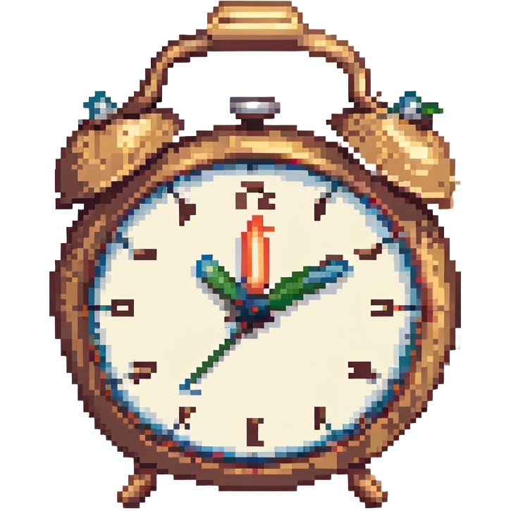alarm clock emoji, pixel art style, retro, classic twin bells, clear face emoji