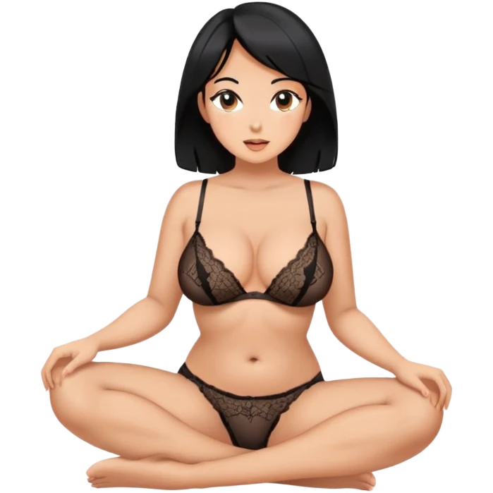 SFW Intimate pose, adult woman, black hair tanned, lingerie covered breasts showing areola SFW, sitting up  emoji