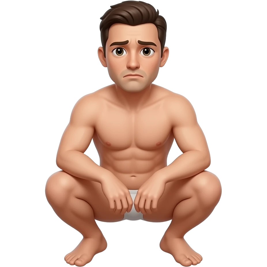 Man complete sad Squatting naked full body emoji