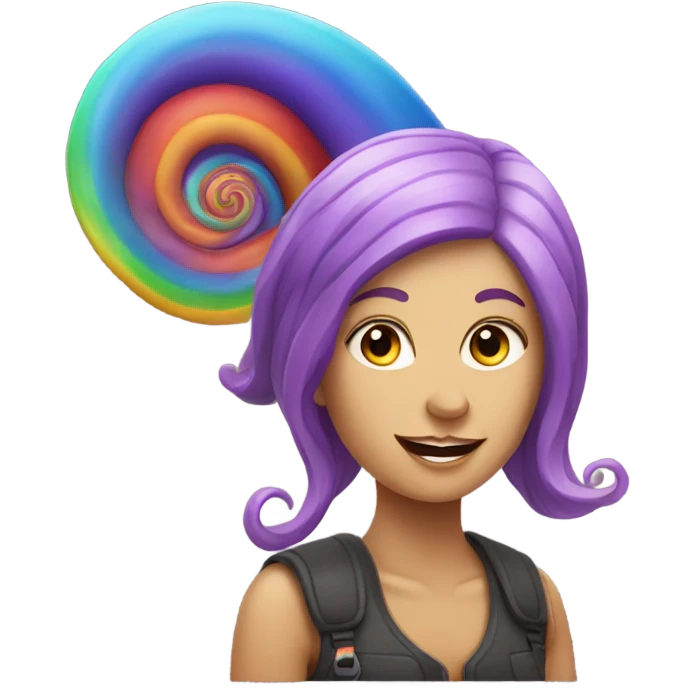 Caucasian Woman with purple hair riding a rainbow snail emoji