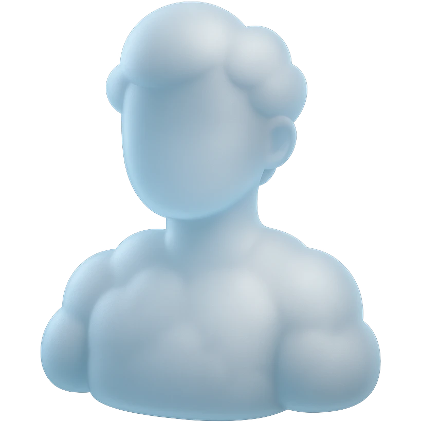 shoulder up, person made of white fluffy clouds, front view, matte glass style emoji