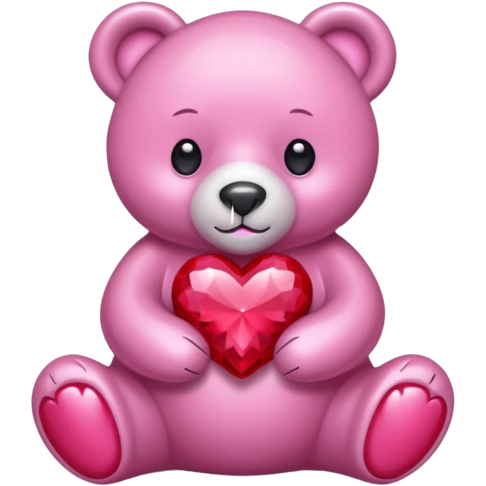 pink crystal bear holding a red heart emoji