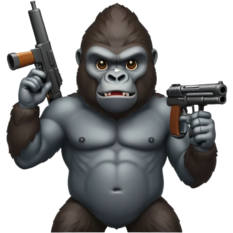 A mean gorilla holding a big gun in the air emoji