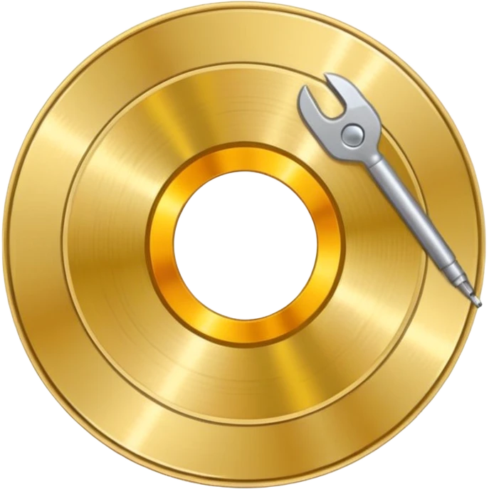 gold CD with a scratch, with a heart shape scratch, with a blue background emoji