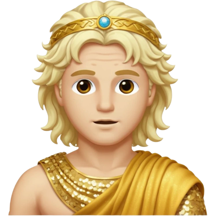 Apollo, God of Sun from Roman Deities with long platinum blonde wavy hair, gold sequin toga emoji