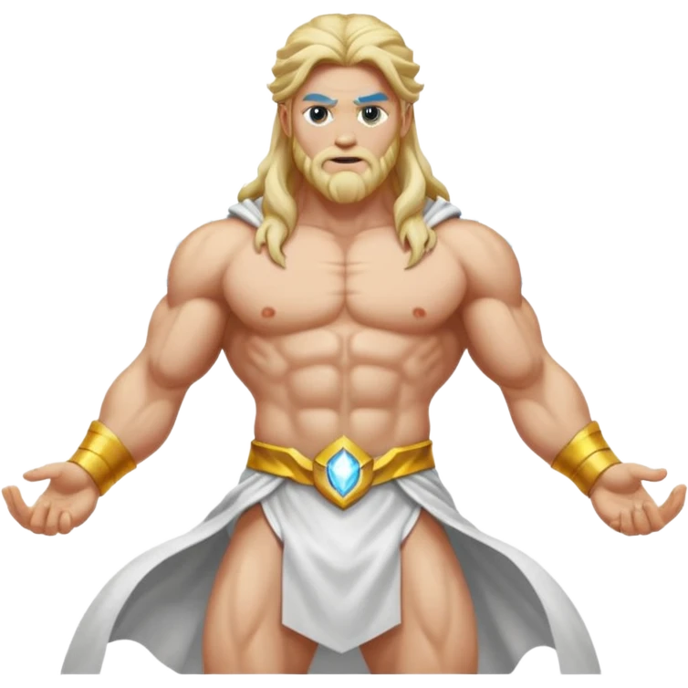 Zeus, whole body, white clothes, long hair, lightnings emoji