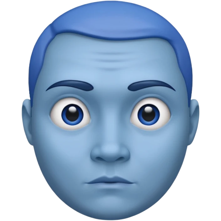 Blue round face sharp facial structure sharp cheeks no expression  emoji