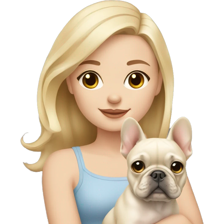 blonde girl with beige but whiter French bulldog puppy emoji