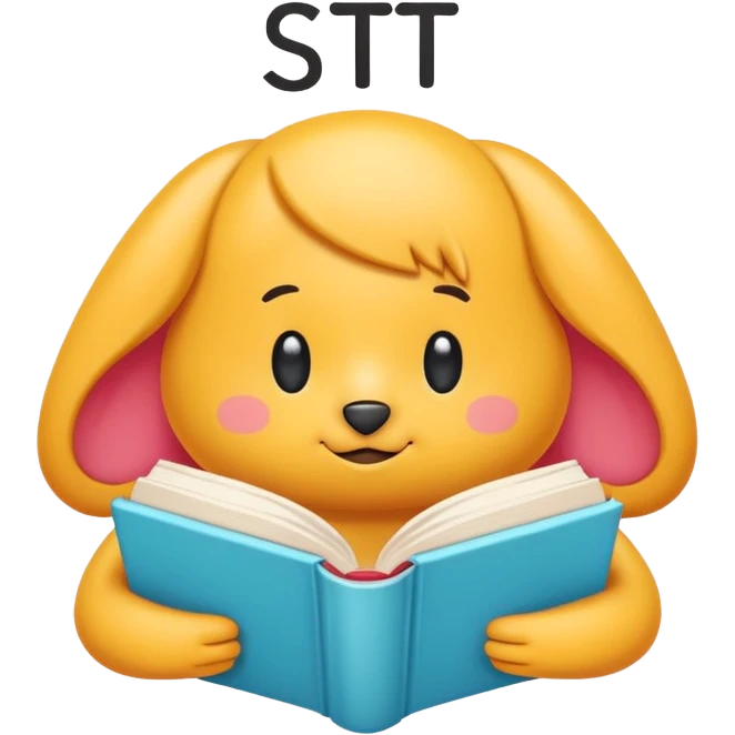 Minimal and cute book character with the word "SSTT" emoji