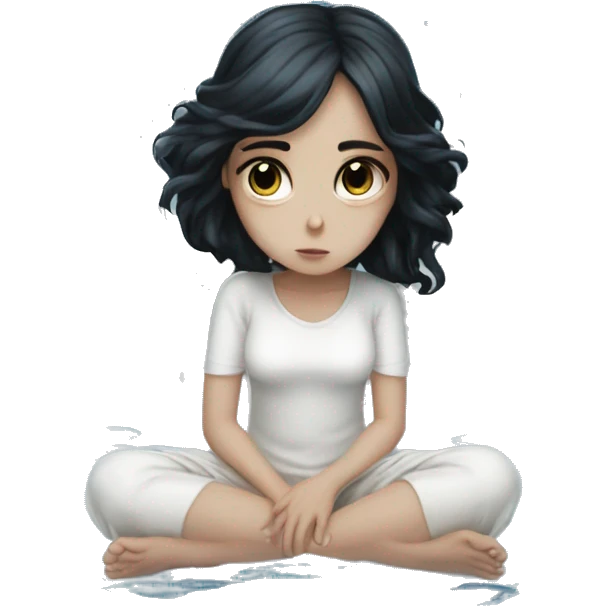 In ocean Crying eyes water woman tearing eyes pale skin black hair on the floor magical woman with angel wings  emoji