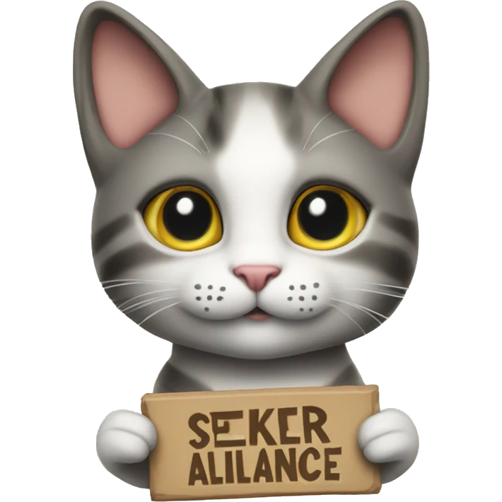 A cute cat holding a sign above its head that says "Seeker Alliance." emoji