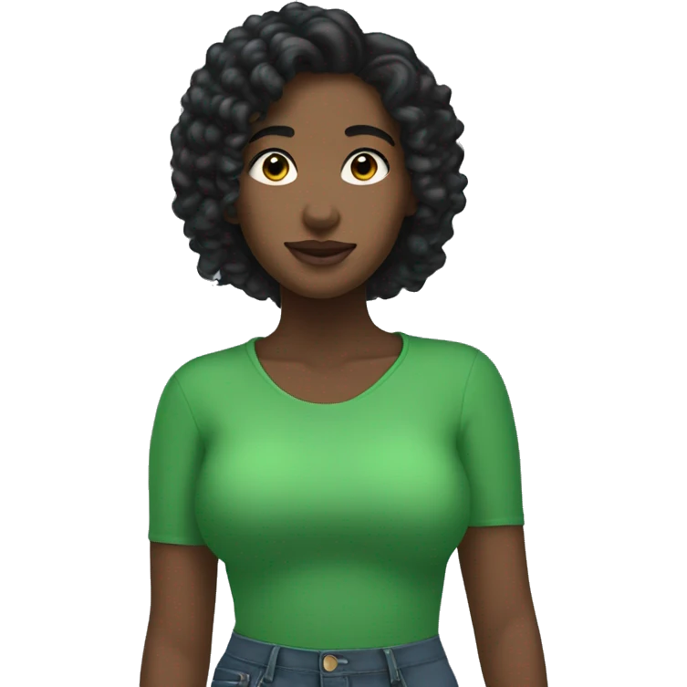 Black hair girl listening to her green airpod max emoji