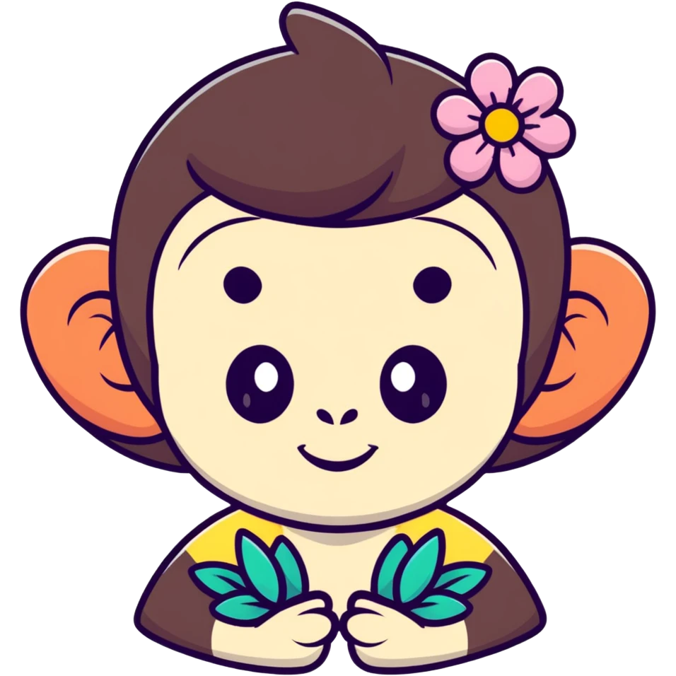 cute girl ape face with flower emoji