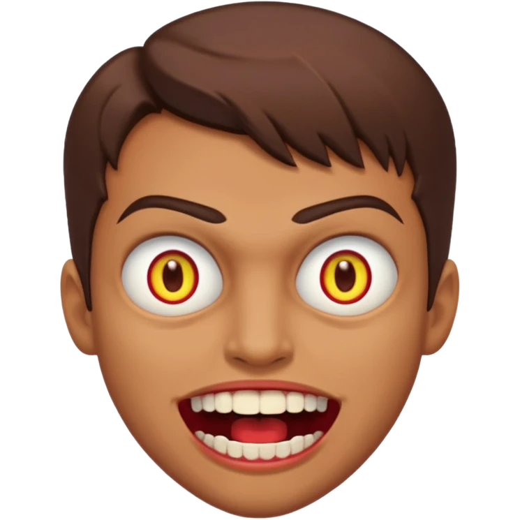 does evil things guy brown hair wide open mouth with red pupils but slightly yellow eyes and teeth emoji