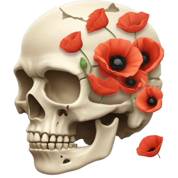 broken skull with poppies instead the brain emoji