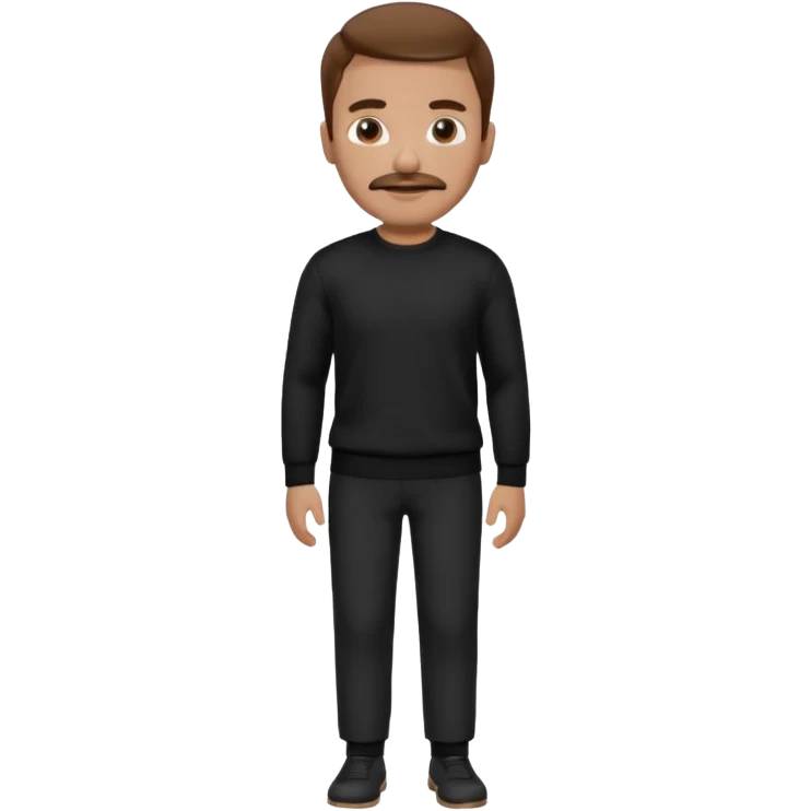 man with mustache, brown hair, 33years old, shirt, high temple Black pullover with a white shirt underneath and black fabric trousers 👕🖤👖 emoji