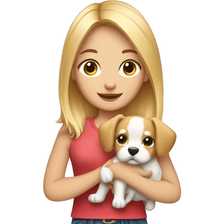 blonde girl holding a dog in her hands emoji