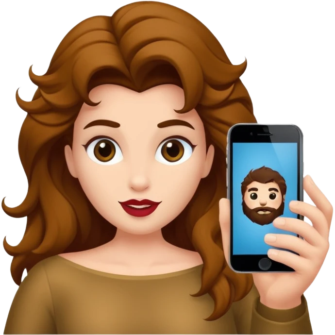 Haz un dos persones una la bella de bella y la bèstia y la otra uo con el pelo rizado largo haciendose un selfie emoji