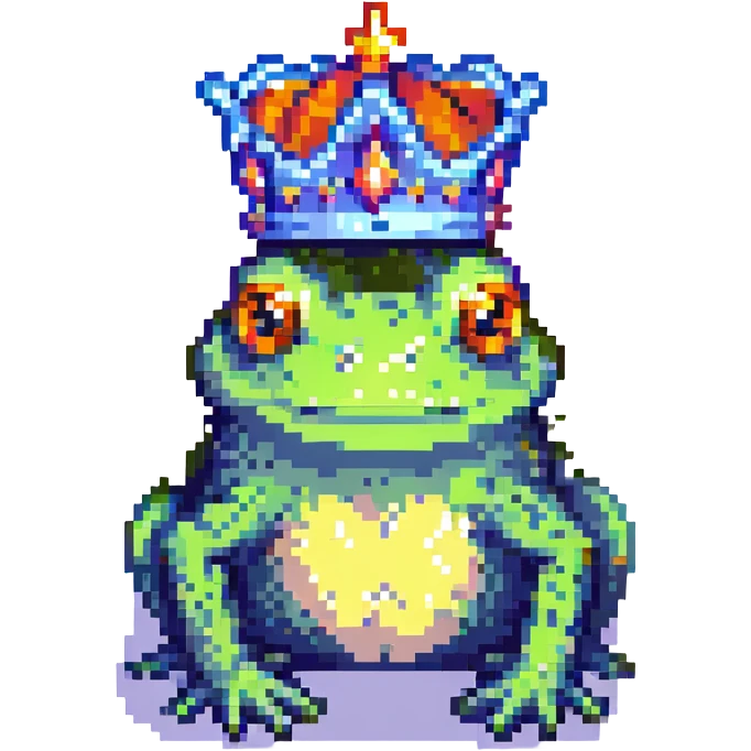 pixel art crowned frog simple background emoji