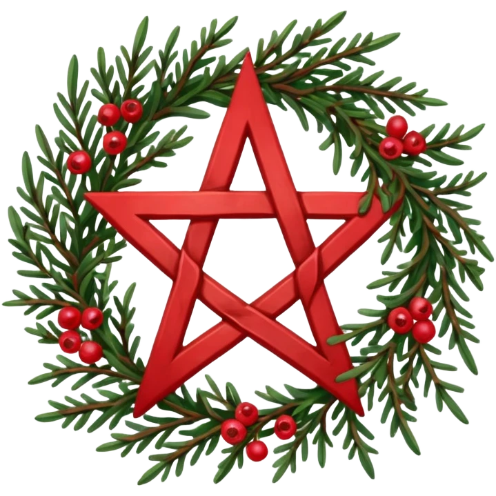 yule pentacle, evergreens, berries emoji