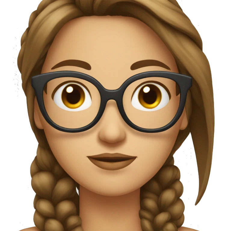 Fille aux cheveux longs brun avec des lunettes de forme carré emoji