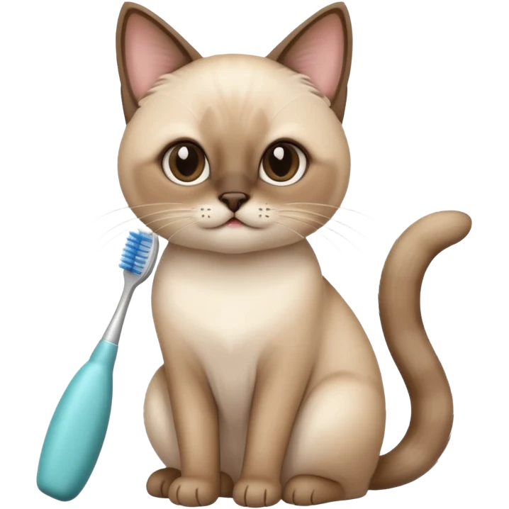cute siamese cat, tooth brush, hair brush emoji