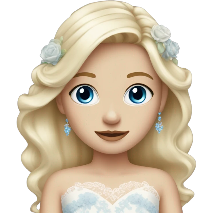 Beautiful blond girl with blue eyes and pastel wedding dress emoji