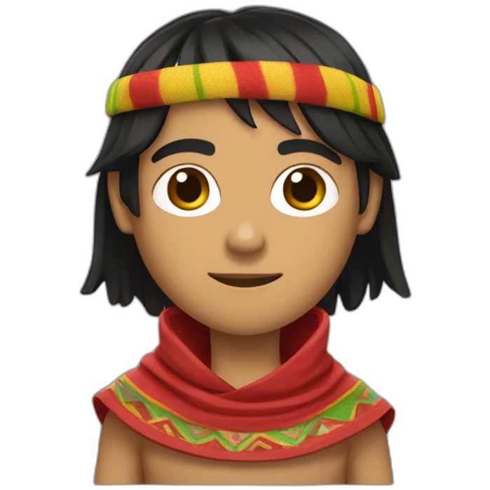 A shaved Inca man, neck-length black hair, wearing a red headband and wearing a red poncho (with yellow, green and red lines) emoji