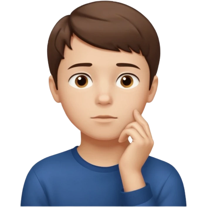 boy thinking, looking up with one hand on his chin emoji