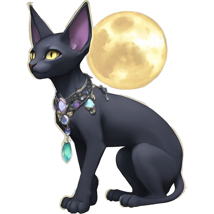 cool punk kawaii anime edgy distinguished ethereal elegant beautiful fantasy black ethereal fantasy nargacuga-Noivern-sphynx-Quiana-Fakemon collar harness moon jewels full body emoji