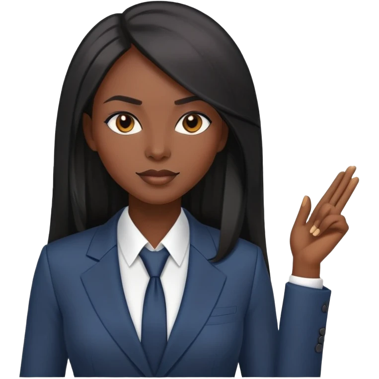 Confident African businesswoman with straight long black hair, sleek professional look, wearing power suit emoji
