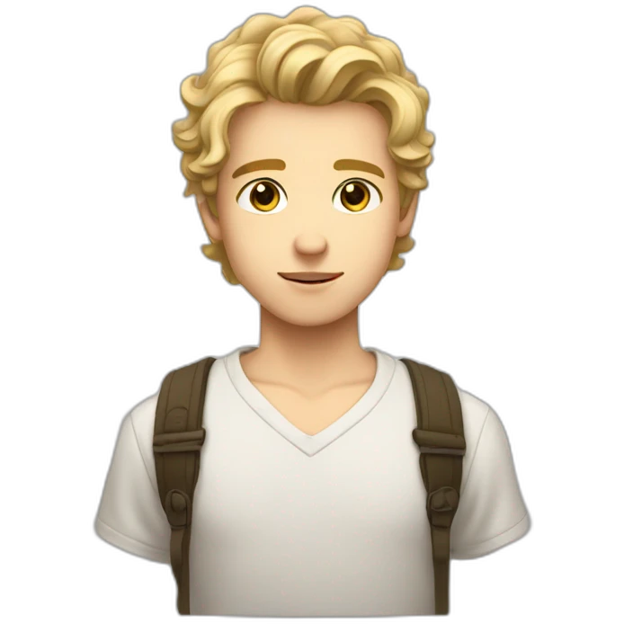 A handsome boy with wavy blonde hair and hazel eyes, cool emoji
